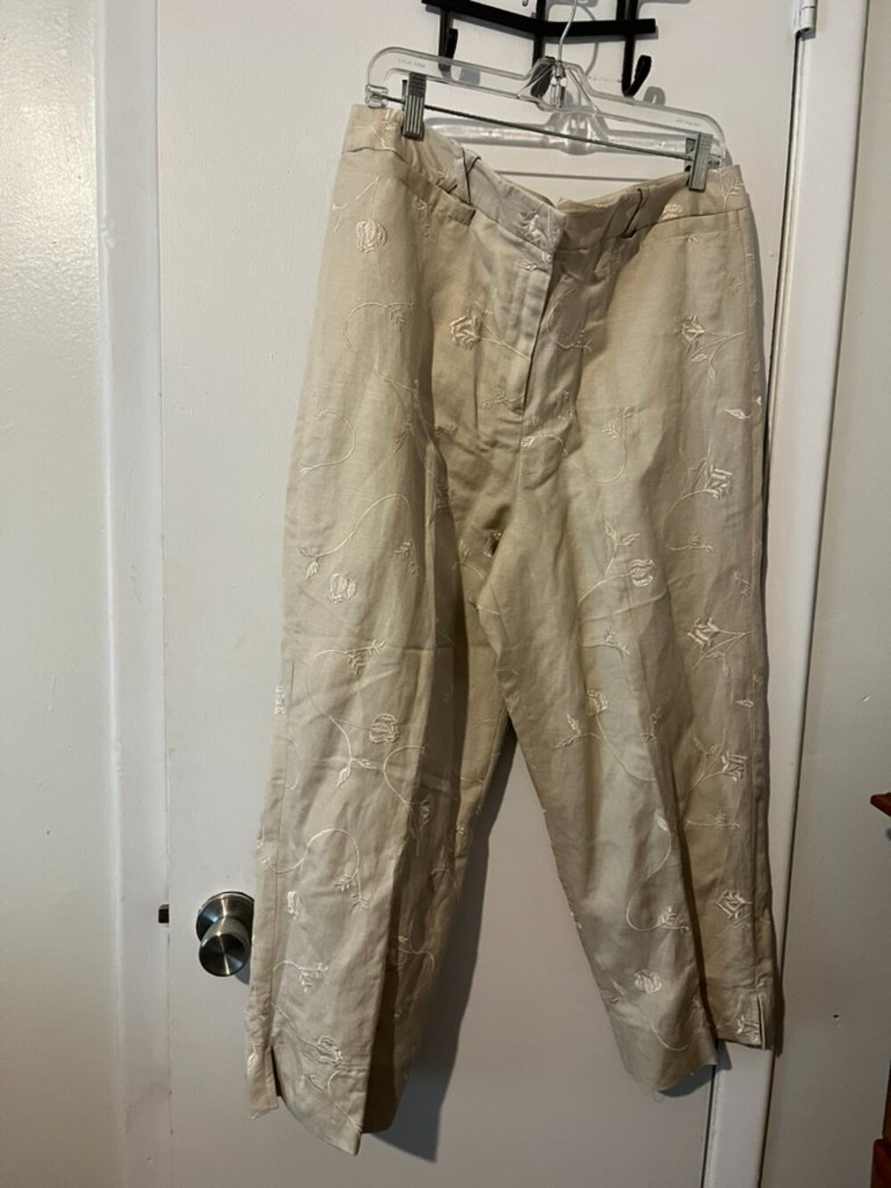 BRIGGS NEW YORK BEIGE LINEN BLEND CROP PANTS SZ 16
